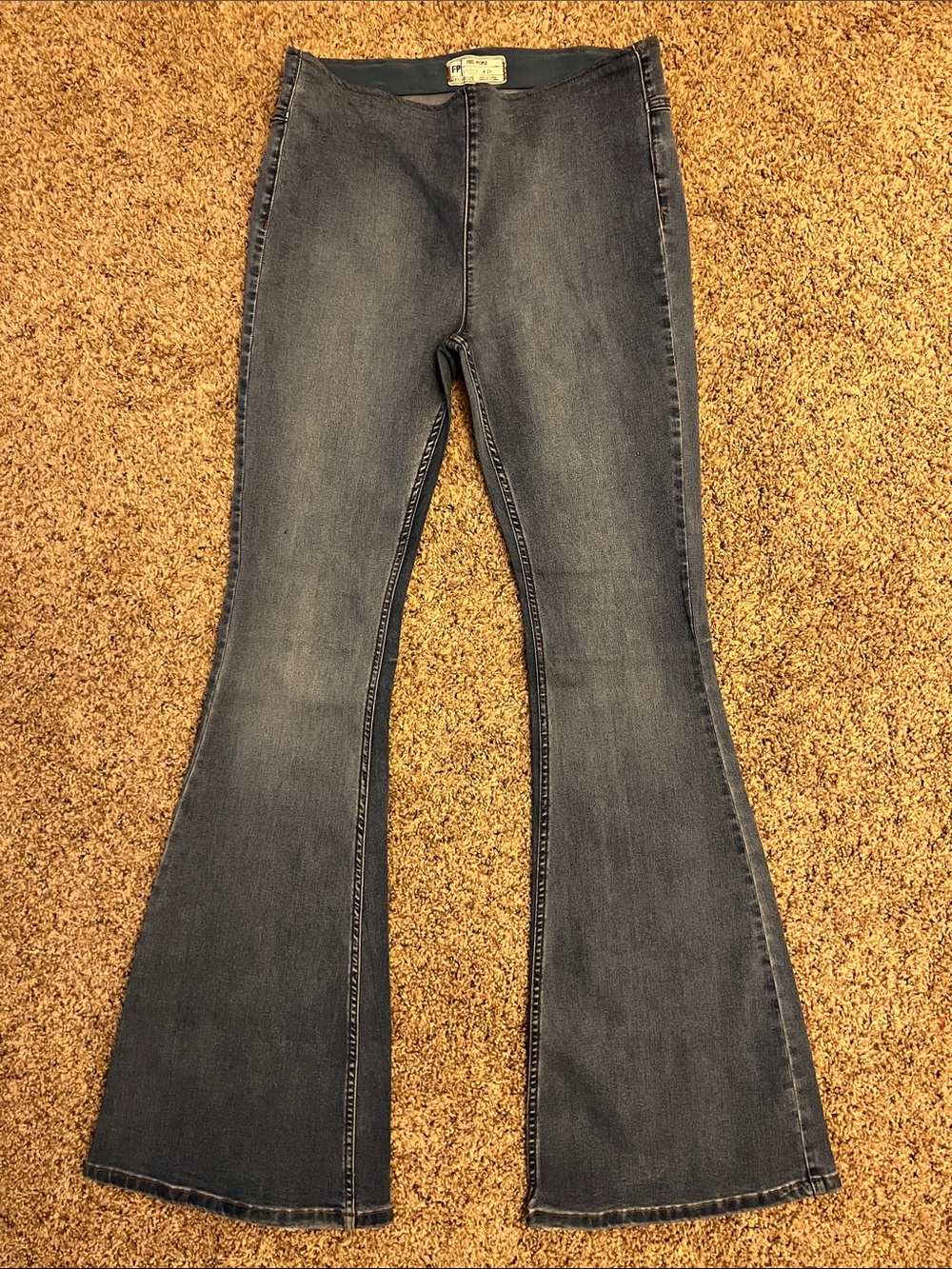 Free People Mid-Blue High-Rise Flare Jeans